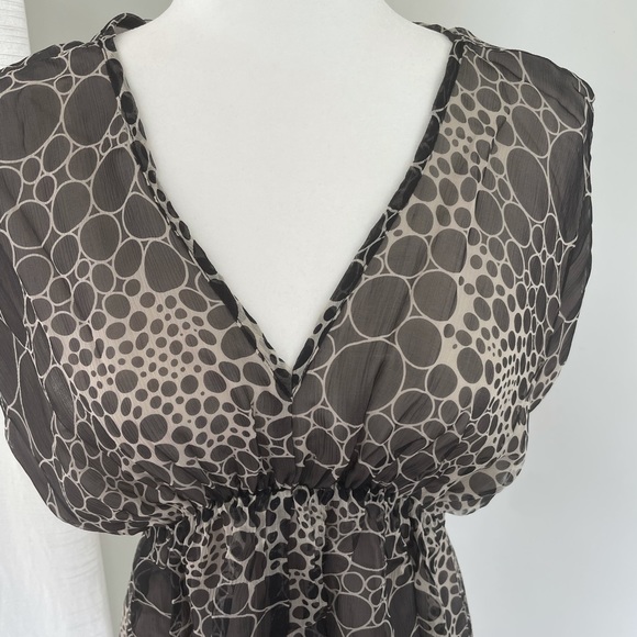 R. 89 Black Beige Silk Sheer Blouse Top - Picture 4 of 7